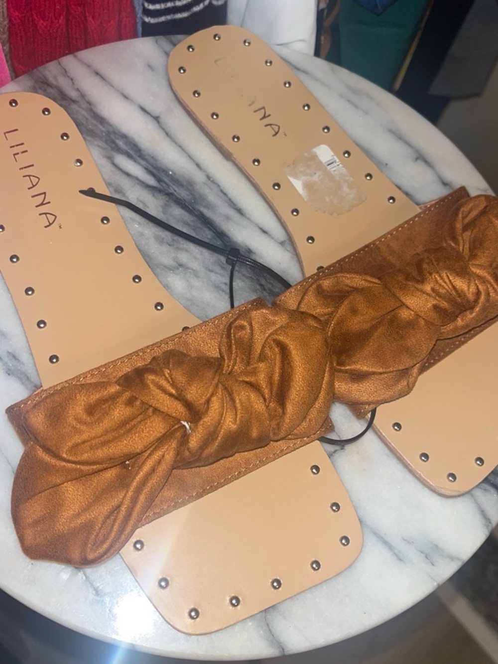 Liliana Metallic Copper Knotted Slide Sandals
